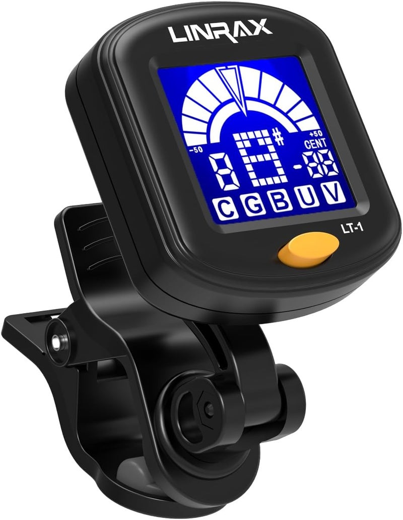 LINRAX LT-1 Guitar Tuner, Clip On Tuner for Guitar Bass Ukulele Violin Viola Banjo Mandolin, Chromatic Tuner with 360° LCD Display, Digital Tuner for Stringed Instruments, Guitar Accessories, Black - Image 1